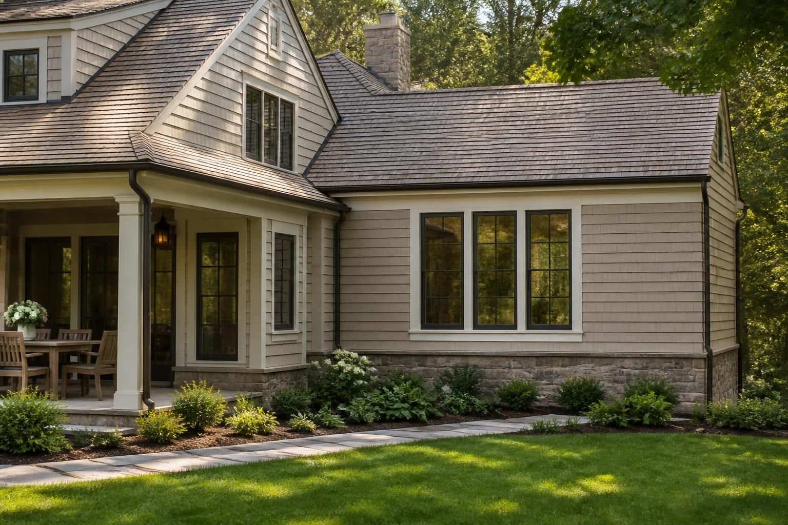 Seamlessly integrated home addition with matching exterior finish.
