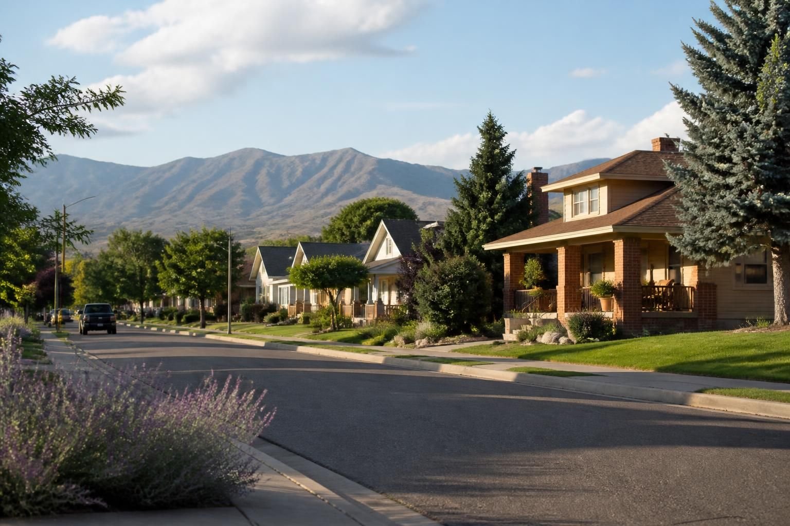 Established Pueblo neighborhood with broad streets and homes.